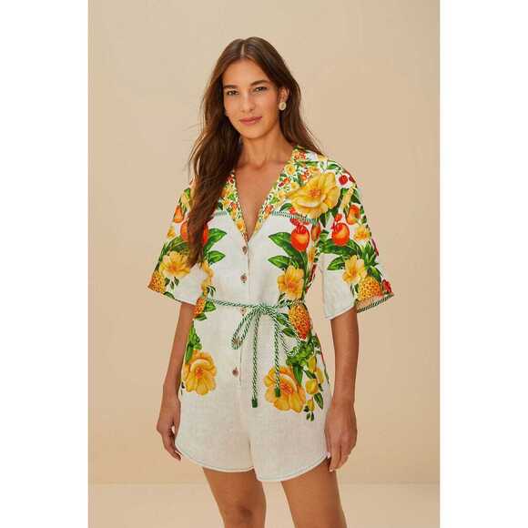 Off-White Picnic Flowers Euroflax™ Premium Linen Romper